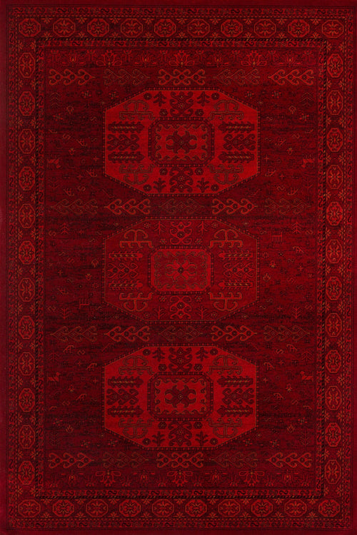 Kırmızı Göçebe Modern Etnik Desenli Halı  | Makinada Yıkanabilir | Hav Toz Vermez | Leke Tutmayan | Kaymaz Taban | Dijital Makine Baskı | Salon Yolluk Mutfak Halısı