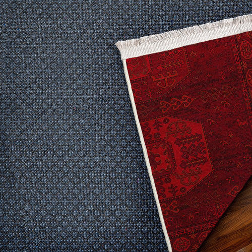 Kırmızı Göçebe Modern Etnik Desenli Halı  | Makinada Yıkanabilir | Hav Toz Vermez | Leke Tutmayan | Kaymaz Taban | Dijital Makine Baskı | Salon Yolluk Mutfak Halısı