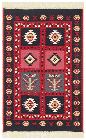 Bej Krem Dekoratif Etnik Halı - Yıkanabilir - Kaymaz Taban - Pati Dostu