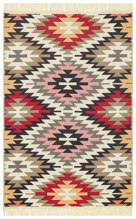 Bej Gri Dekoratif Etnik Halı - Yıkanabilir - Kaymaz Taban - Pati Dostu