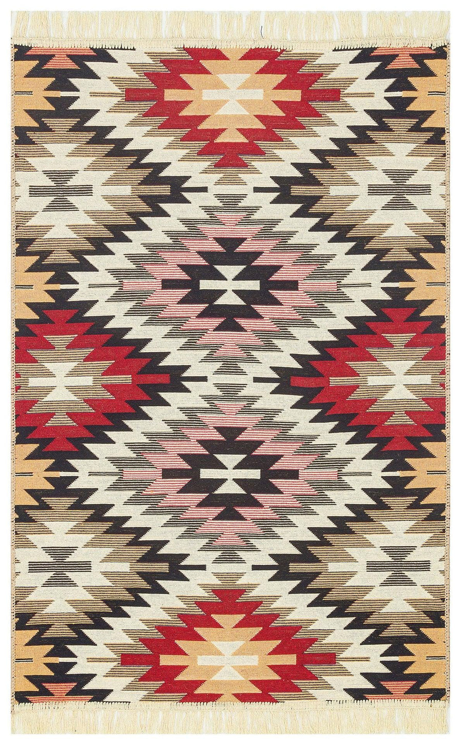 Bej Gri Dekoratif Etnik Halı - Yıkanabilir - Kaymaz Taban - Pati Dostu