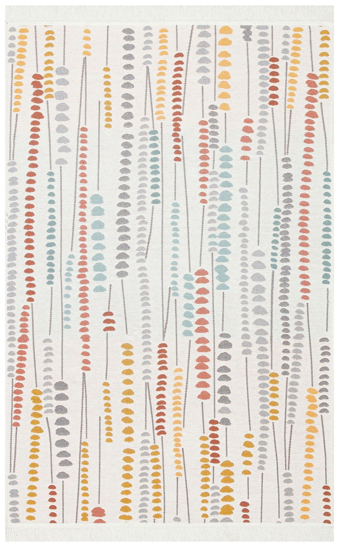 Beyaz Gri Dekoratif Modern Halı - Yıkanabilir - Kaymaz Taban - Pati Dostu