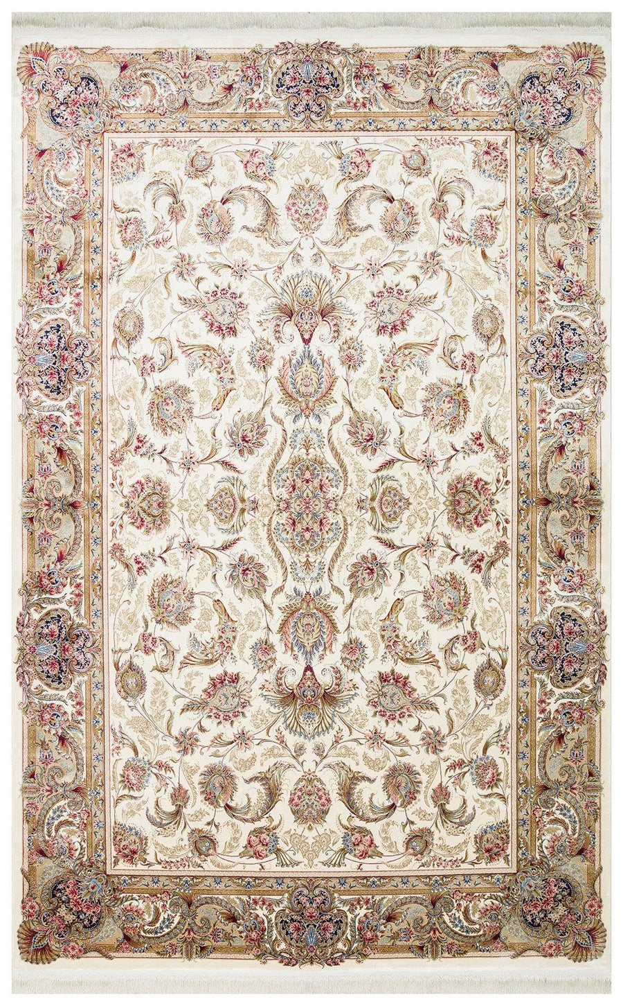 Bej Krem Klasik Saray Viskon Halı - Pati Dostu - Toz Vermez