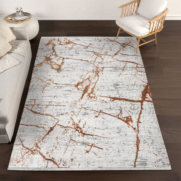 Mermer Desenli Modern Halı - Yıkanabilir - Kaymaz Taban - Pati Dostu