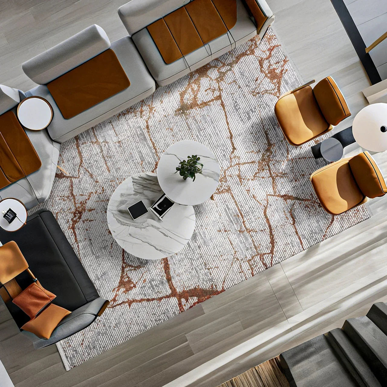 Mermer Desenli Modern Halı - Yıkanabilir - Kaymaz Taban - Pati Dostu