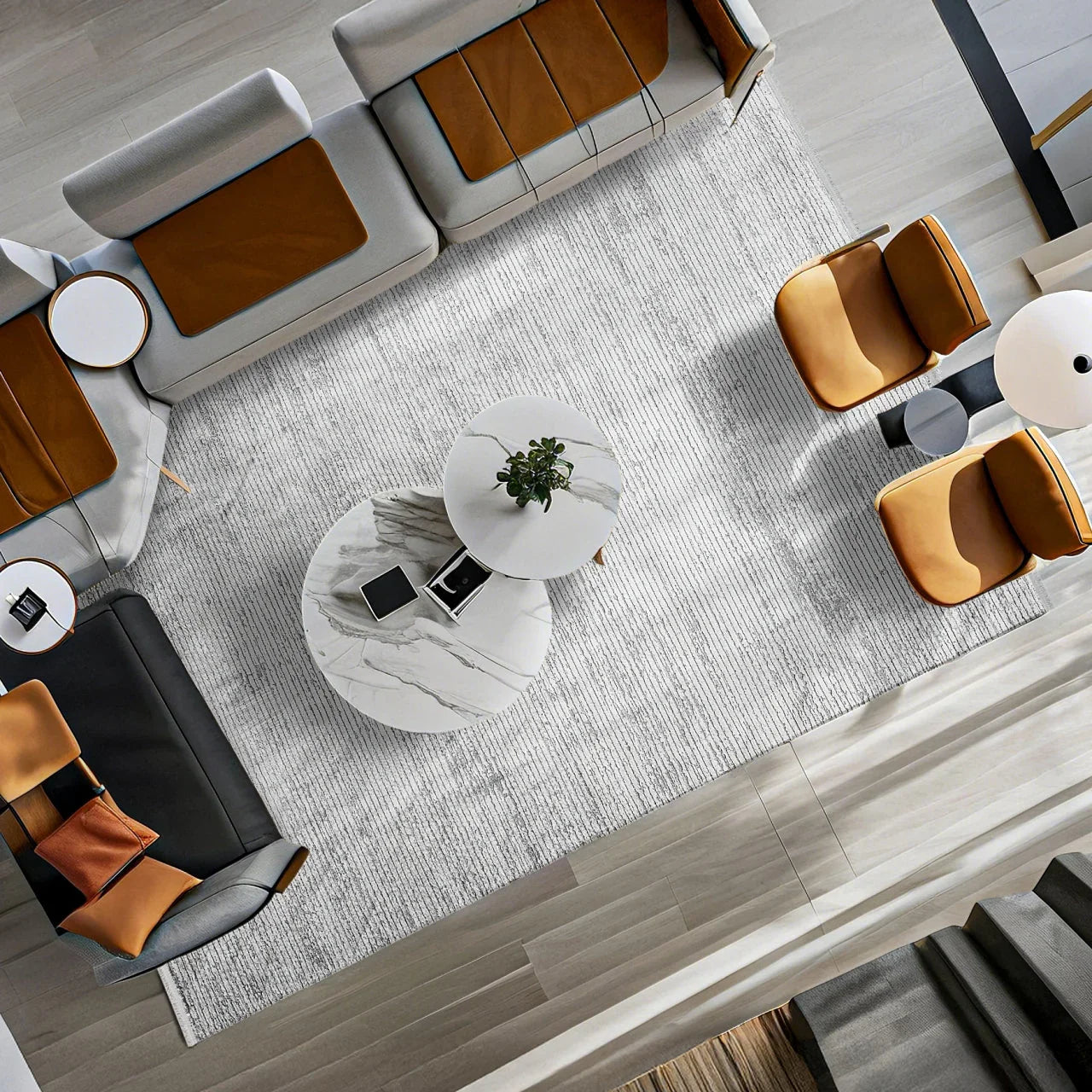 Beyaz Gri Minimalist Modern Halı - Yıkanabilir - Kaymaz Taban - Pati Dostu