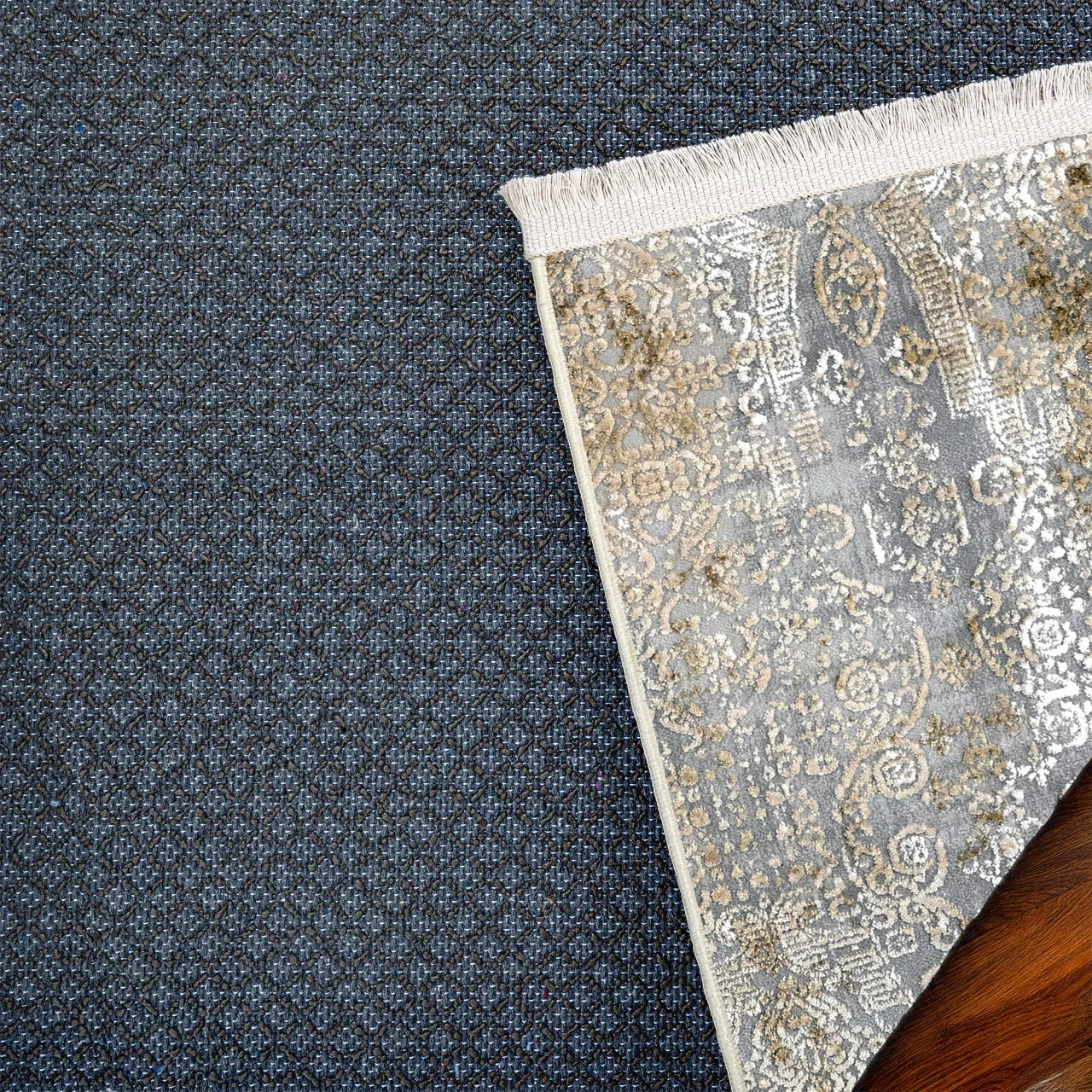 Beyaz Gold Dekoratif Dokulu Halı - Yıkanabilir - Kaymaz Taban - Pati Dostu