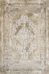 Beige Cream Distressed Medallion Living Room Rug - Cotton Digital Print