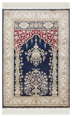 Krem Klasik Mihraplı Viskon Halı - Pati Dostu - Toz Vermez