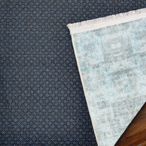 Mavi Soyut Modern Etnik Desenli Halı  | Makinada Yıkanabilir | Hav Toz Vermez | Leke Tutmayan | Kaymaz Taban | Dijital Makine Baskı | Salon Yolluk Mutfak Halısı