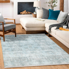 Mavi Soyut Modern Etnik Desenli Halı  | Makinada Yıkanabilir | Hav Toz Vermez | Leke Tutmayan | Kaymaz Taban | Dijital Makine Baskı | Salon Yolluk Mutfak Halısı