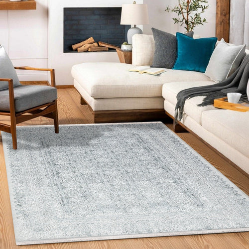 Gri Çerçeveli Modern Etnik Desenli Halı  | Makinada Yıkanabilir | Hav Toz Vermez | Leke Tutmayan | Kaymaz Taban | Dijital Makine Baskı | Salon Yolluk Mutfak Halısı