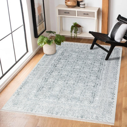 Gri Çerçeveli Modern Etnik Desenli Halı  | Makinada Yıkanabilir | Hav Toz Vermez | Leke Tutmayan | Kaymaz Taban | Dijital Makine Baskı | Salon Yolluk Mutfak Halısı