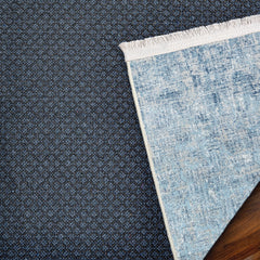 Mavi Modern Modern Etnik Desenli Halı  | Makinada Yıkanabilir | Hav Toz Vermez | Leke Tutmayan | Kaymaz Taban | Dijital Makine Baskı | Salon Yolluk Mutfak Halısı