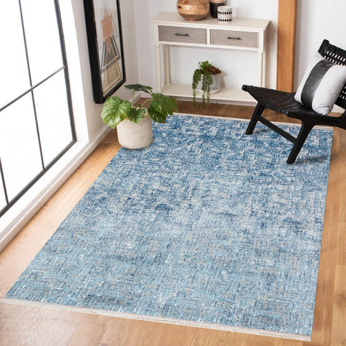 Mavi Modern Modern Etnik Desenli Halı  | Makinada Yıkanabilir | Hav Toz Vermez | Leke Tutmayan | Kaymaz Taban | Dijital Makine Baskı | Salon Yolluk Mutfak Halısı