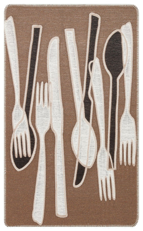 Bej Krem Dekoratif Desenli Jüt Halı - Yıkanabilir - Kaymaz Taban - Pati Dostu