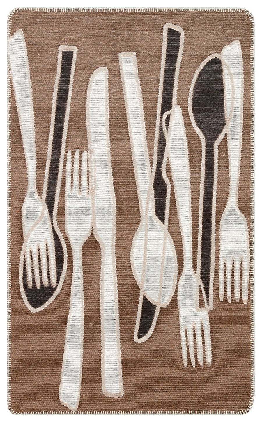 Bej Krem Dekoratif Desenli Jüt Halı - Yıkanabilir - Kaymaz Taban - Pati Dostu