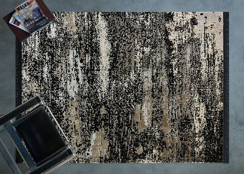 Siyah Soyut Modern Etnik Desenli Halı  | Makinada Yıkanabilir | Hav Toz Vermez | Leke Tutmayan | Kaymaz Taban | Dijital Makine Baskı | Salon Yolluk Mutfak Halısı