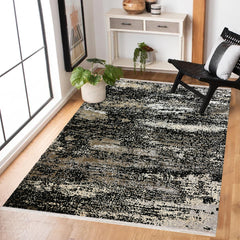 Siyah Soyut Modern Etnik Desenli Halı  | Makinada Yıkanabilir | Hav Toz Vermez | Leke Tutmayan | Kaymaz Taban | Dijital Makine Baskı | Salon Yolluk Mutfak Halısı