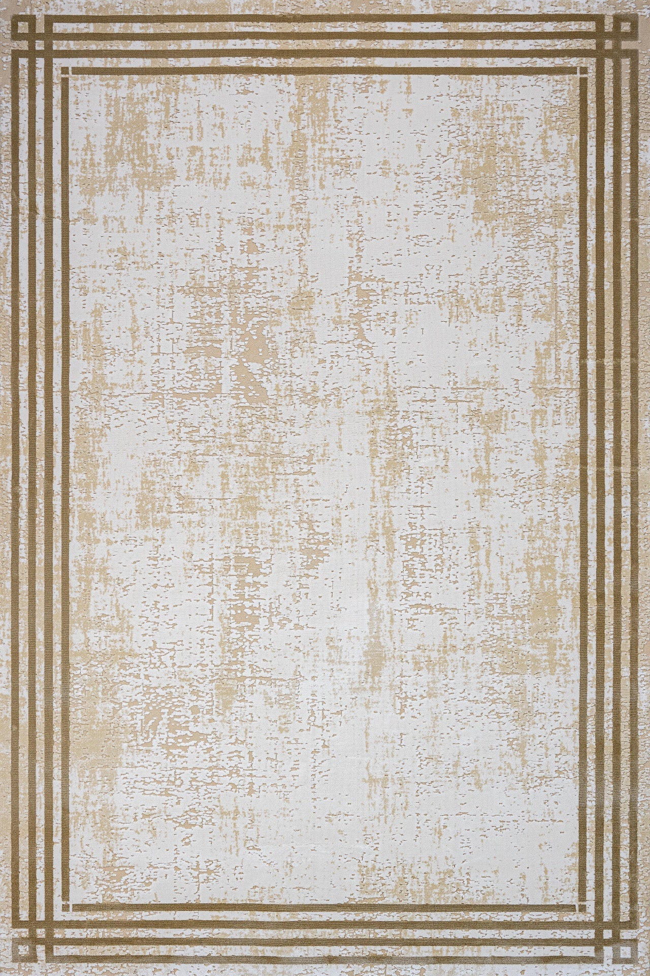Bej Gold Bordürlü Minimalist Halı - Yıkanabilir - Kaymaz Taban - Pati Dostu