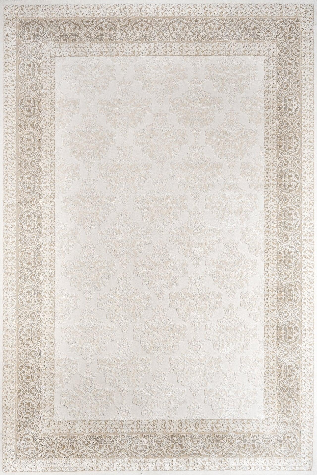 Bej Beyaz Geometrik Desenli Minimalist Halı - Yıkanabilir - Kaymaz Taban - Pati Dostu
