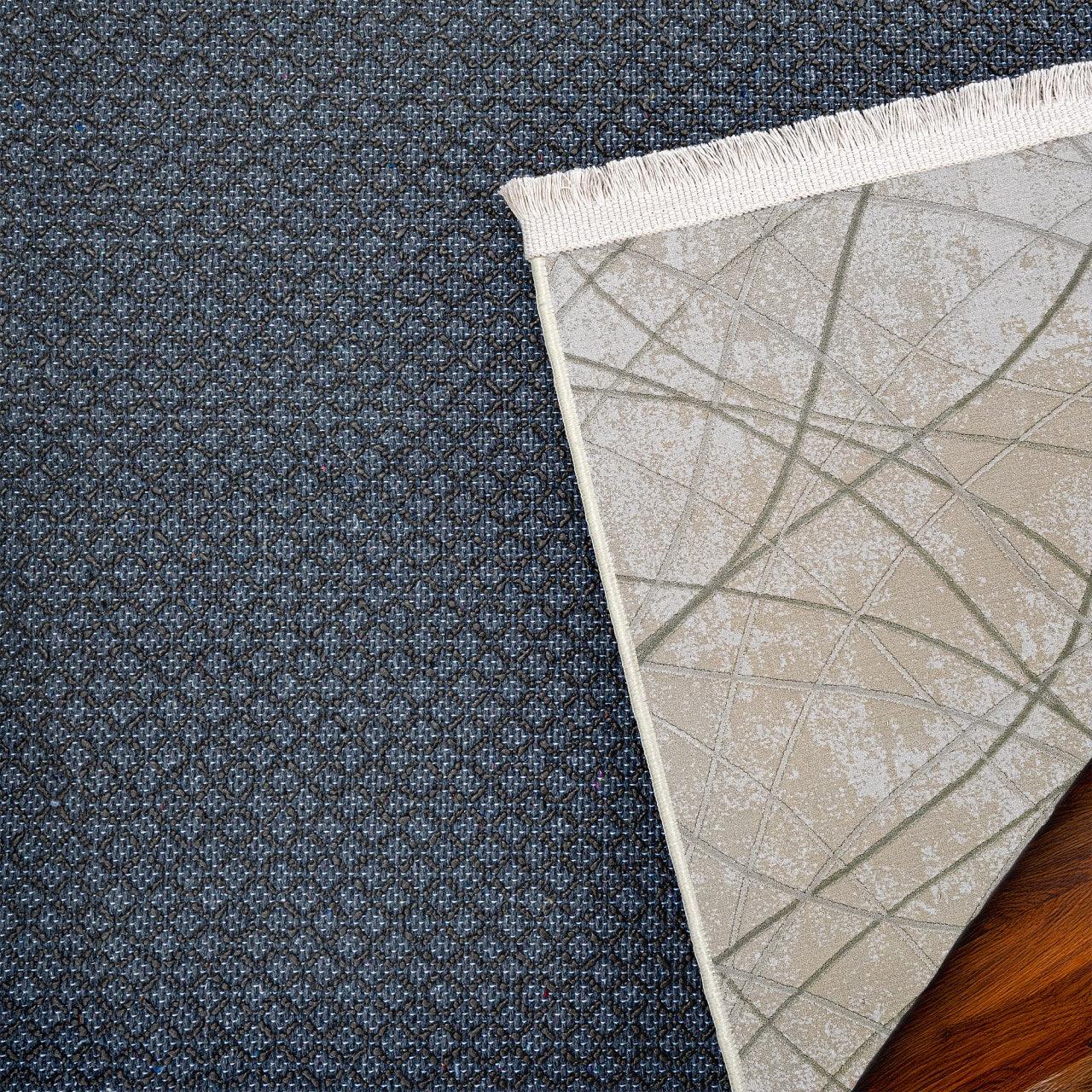 Bej Gri Geometrik Minimalist Halı - Yıkanabilir - Kaymaz Taban - Pati Dostu