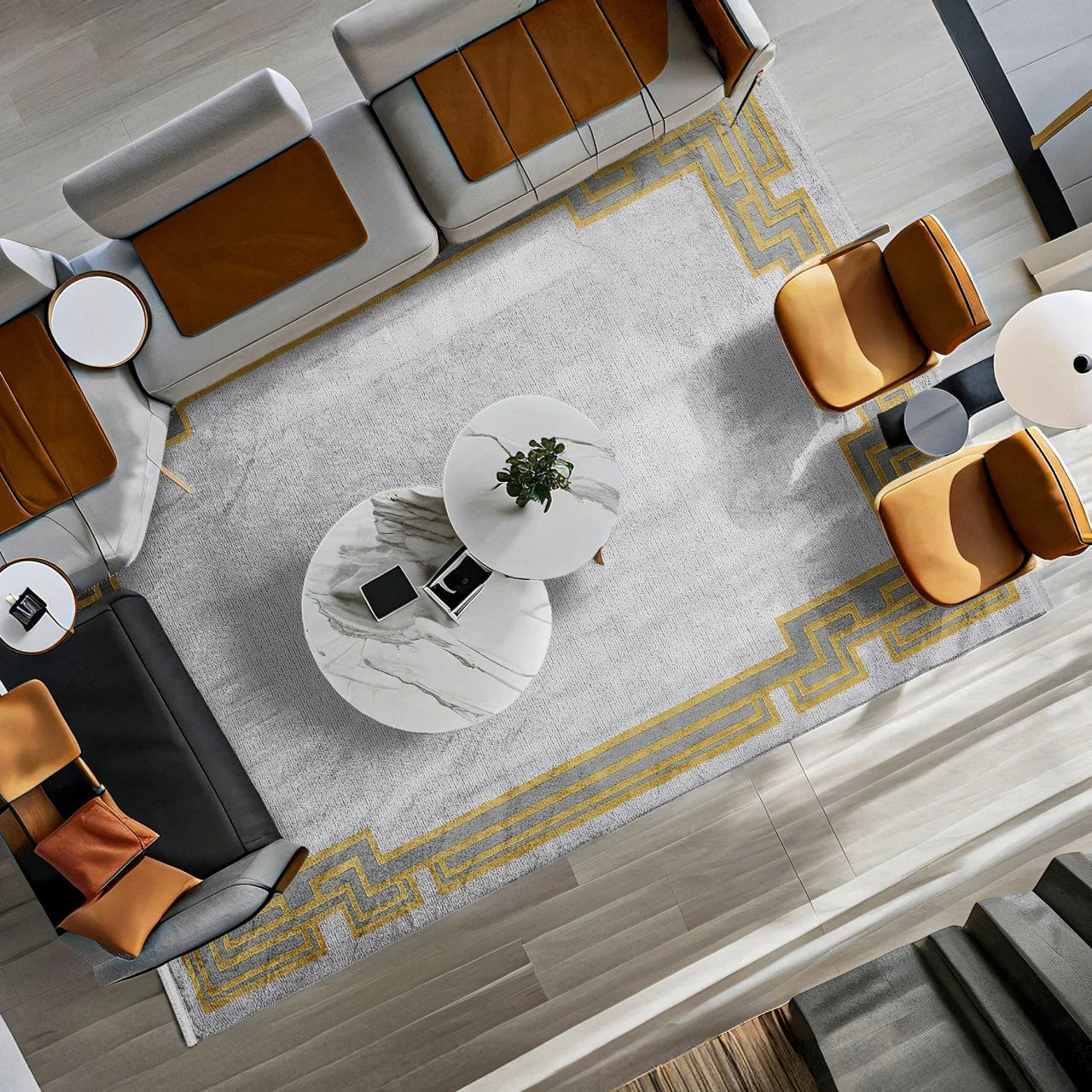Antrasit Gold Bordürlü Minimalist Halı - Yıkanabilir - Kaymaz Taban - Pati Dostu