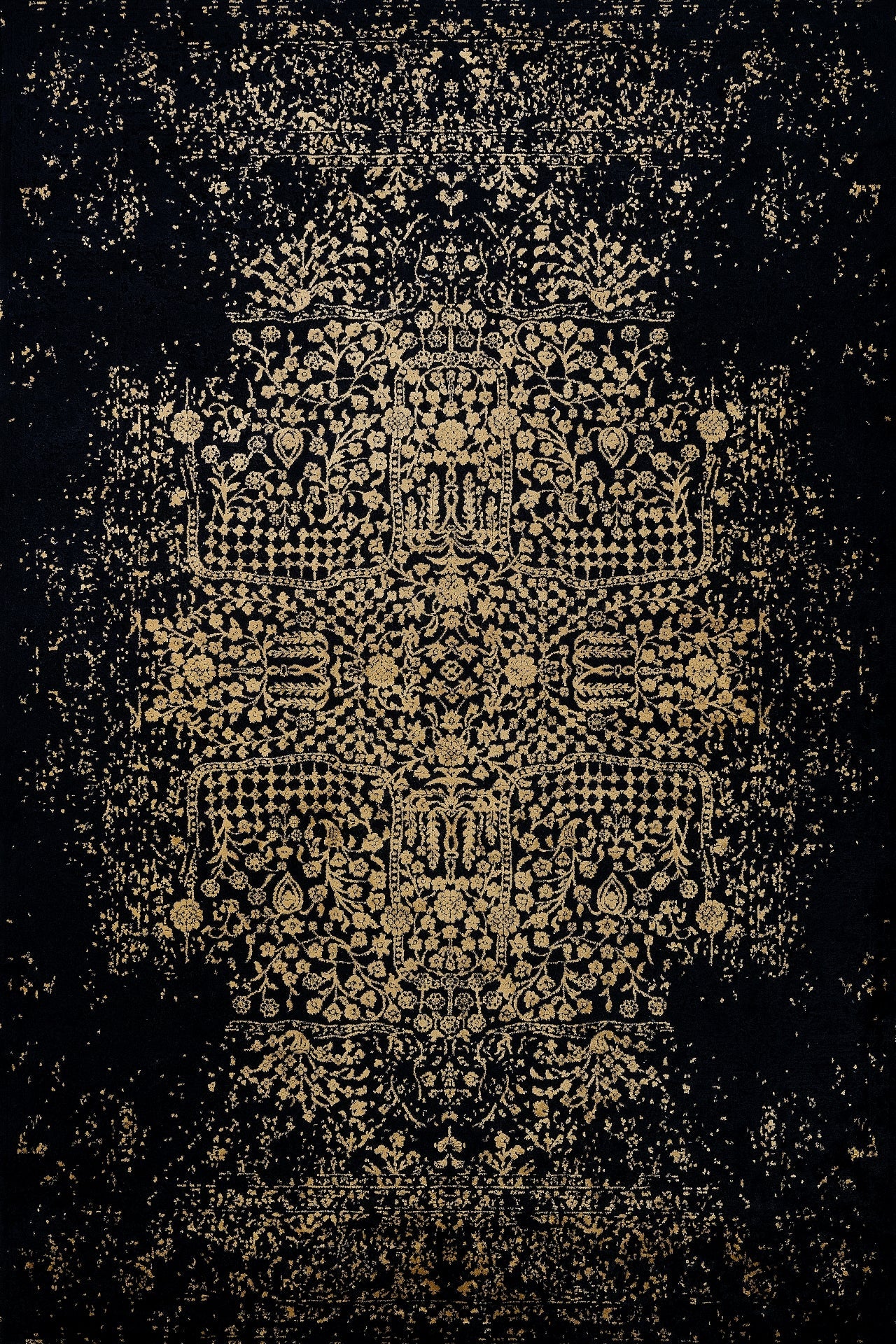 Gold Siyah Göbekli Klasik Halı - Yıkanabilir - Kaymaz Taban - Pati Dostu