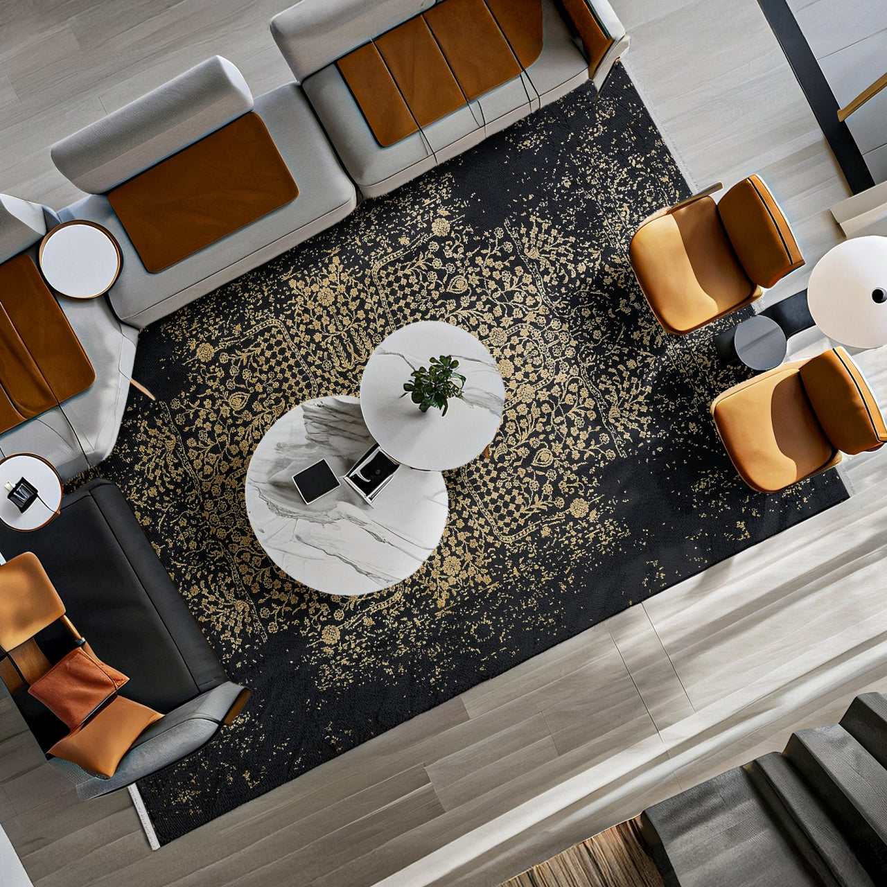 Gold Siyah Göbekli Klasik Halı - Yıkanabilir - Kaymaz Taban - Pati Dostu