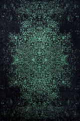 Black Green Distressed Floral Bedroom Rug - Cotton