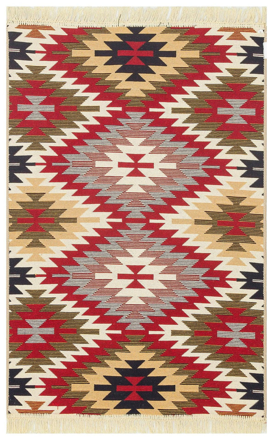 Krem Kırmızı Etnik Kilim Geometrik Salon Halısı – Oturma Odası kullanımı