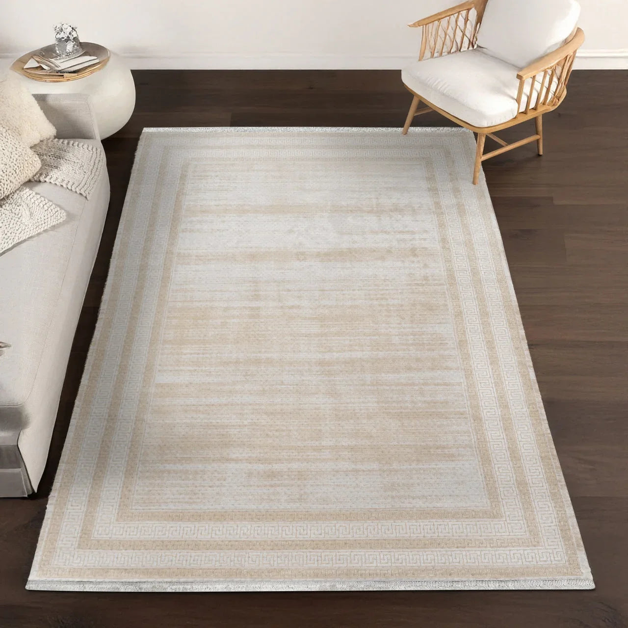 Bej Krem Minimalist Modern Halı - Yıkanabilir - Kaymaz Taban - Pati Dostu