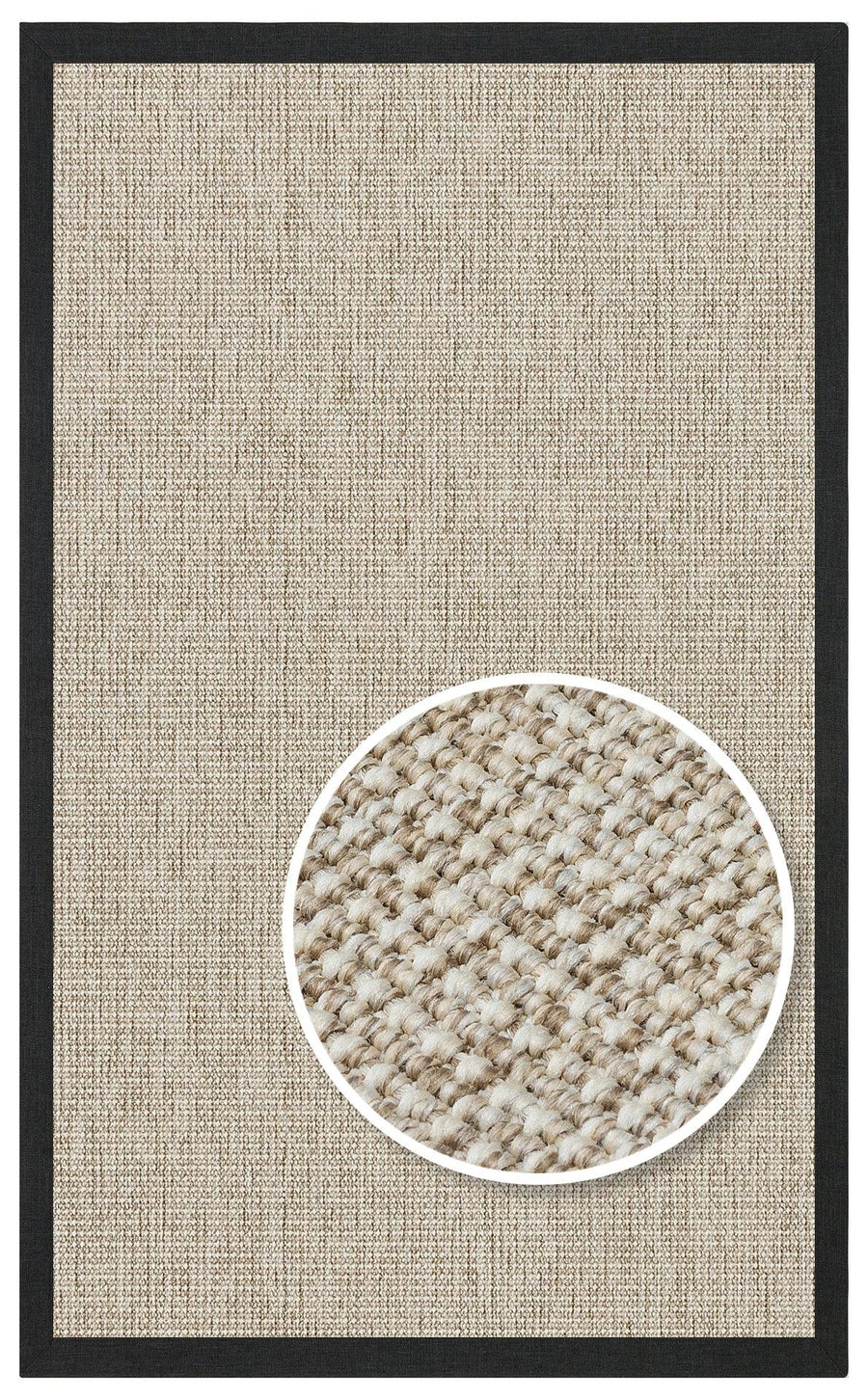 Bej Siyah Bordürlü Dekoratif Jüt Halı - Pati Dostu - Toz Vermez