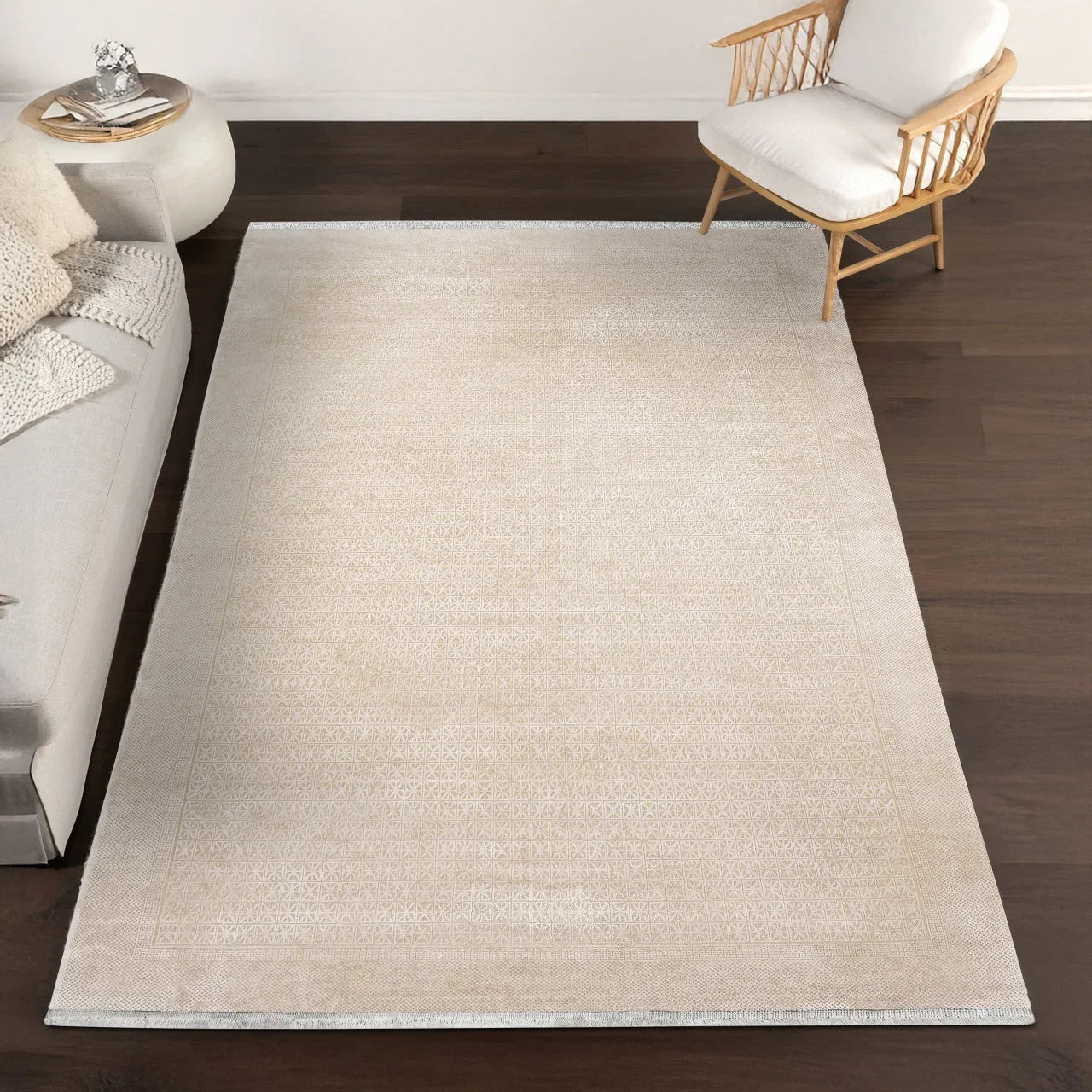 Krem Minimalist Modern Halı - Yıkanabilir - Kaymaz Taban - Pati Dostu