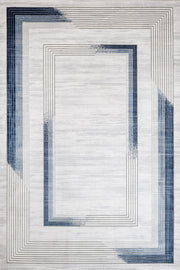 Beyaz Mavi Minimalist Modern Halı - Yıkanabilir - Kaymaz Taban - Pati Dostu