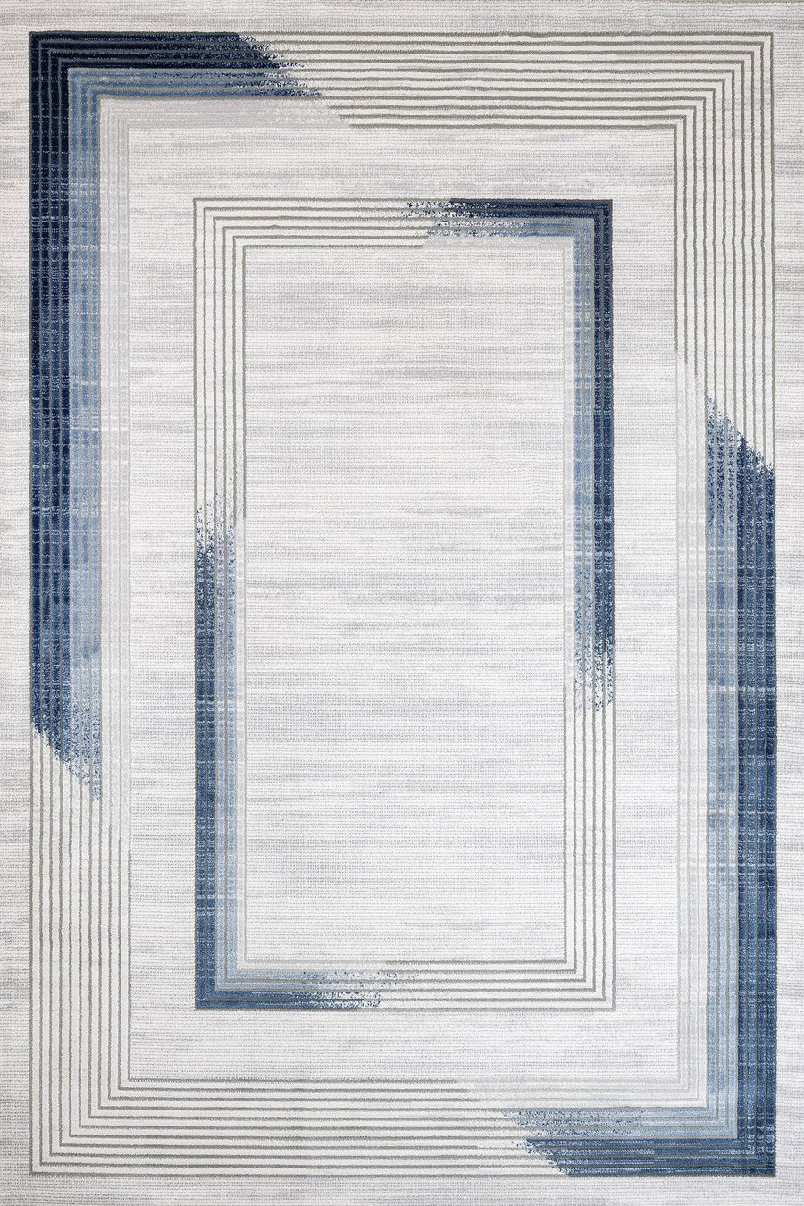 Beyaz Mavi Minimalist Modern Halı - Yıkanabilir - Kaymaz Taban - Pati Dostu