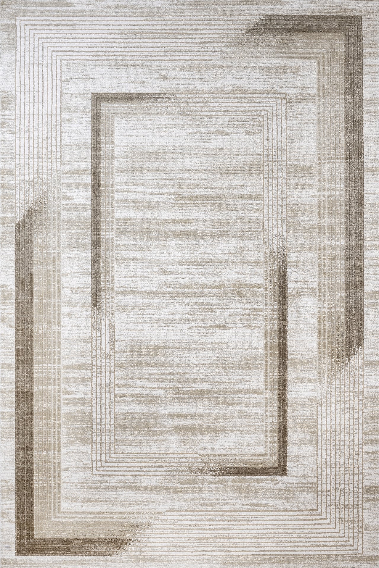 Bej Gri Dokulu Geometrik Halı - Yıkanabilir - Kaymaz Taban - Pati Dostu