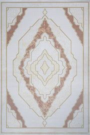 Krem Baklava Geometrik Halı - Yıkanabilir - Kaymaz Taban - Pati Dostu