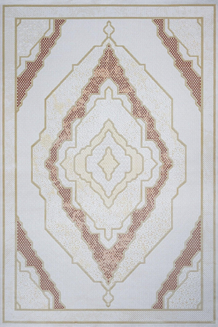 Krem Baklava Geometrik Halı - Yıkanabilir - Kaymaz Taban - Pati Dostu