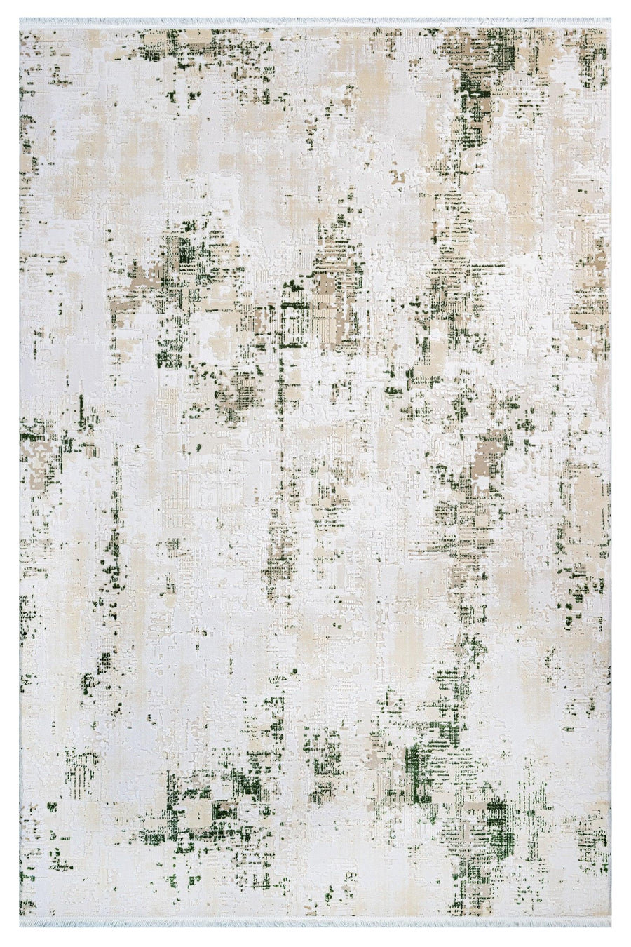White and Green Abstract Area Rug – in the living room