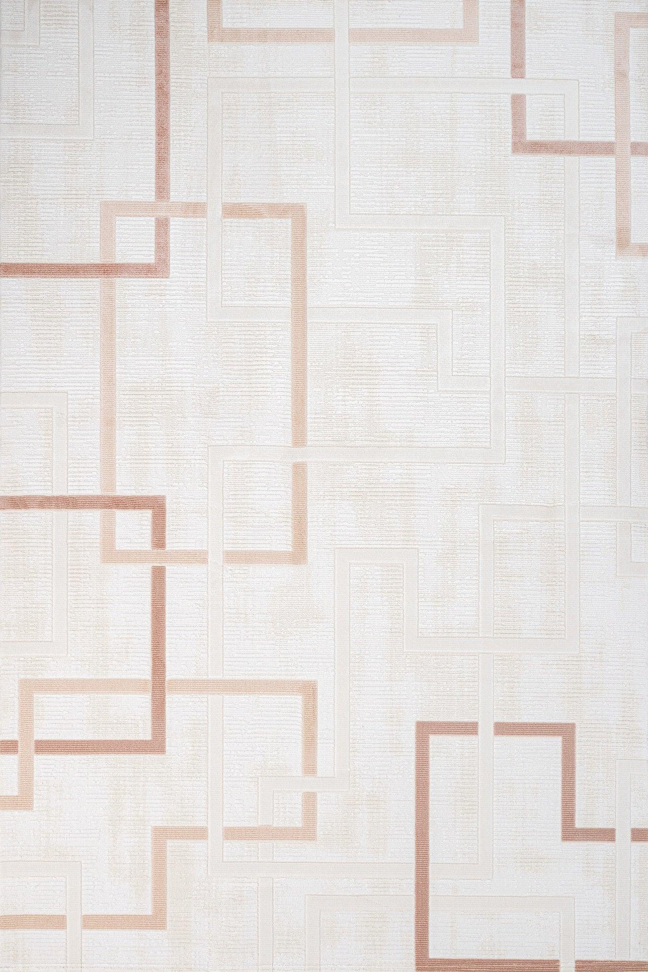 Beyaz Krem Geometrik Minimalist Halı - Yıkanabilir - Kaymaz Taban - Pati Dostu