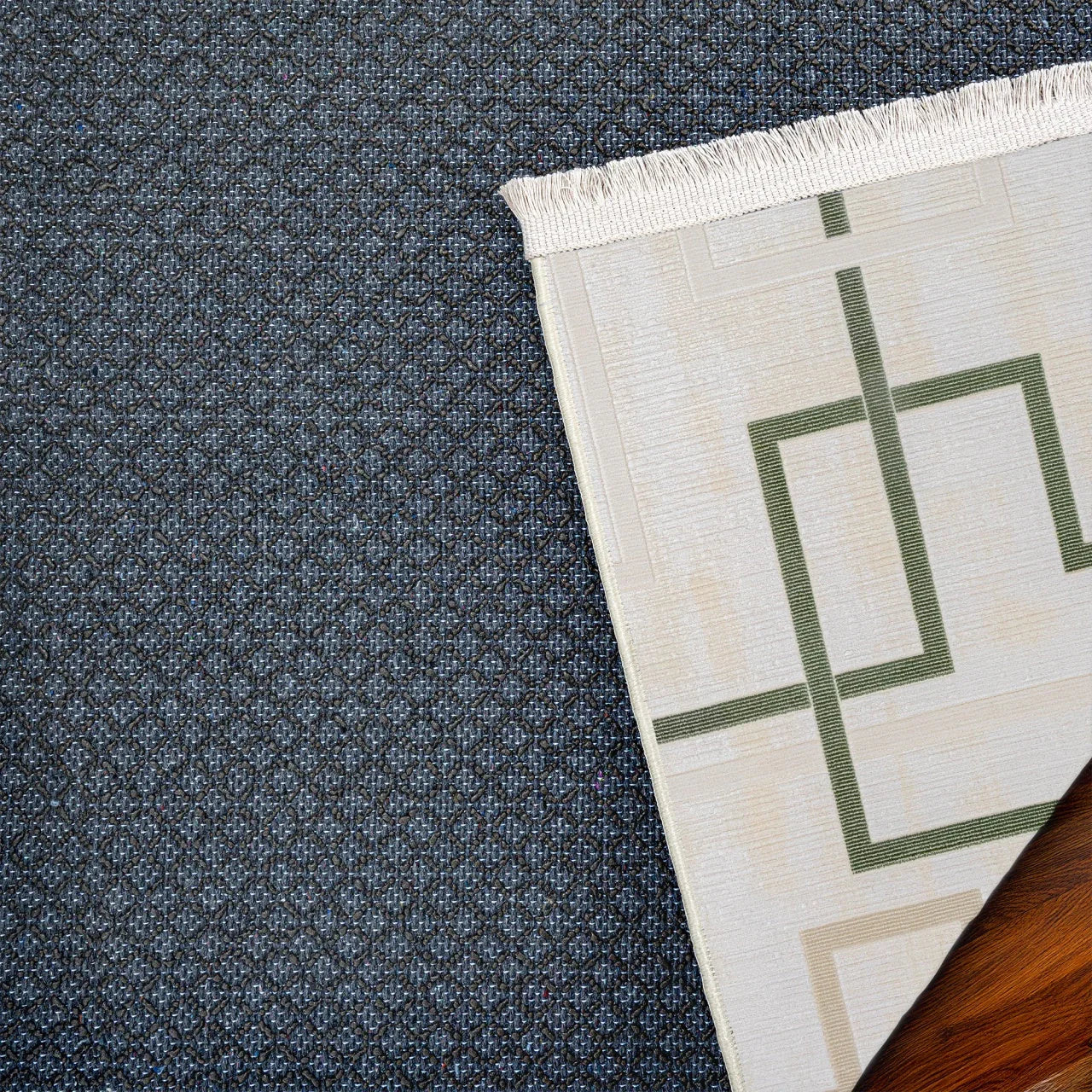 Bej Krem Geometrik Minimalist Halı - Yıkanabilir - Kaymaz Taban - Pati Dostu