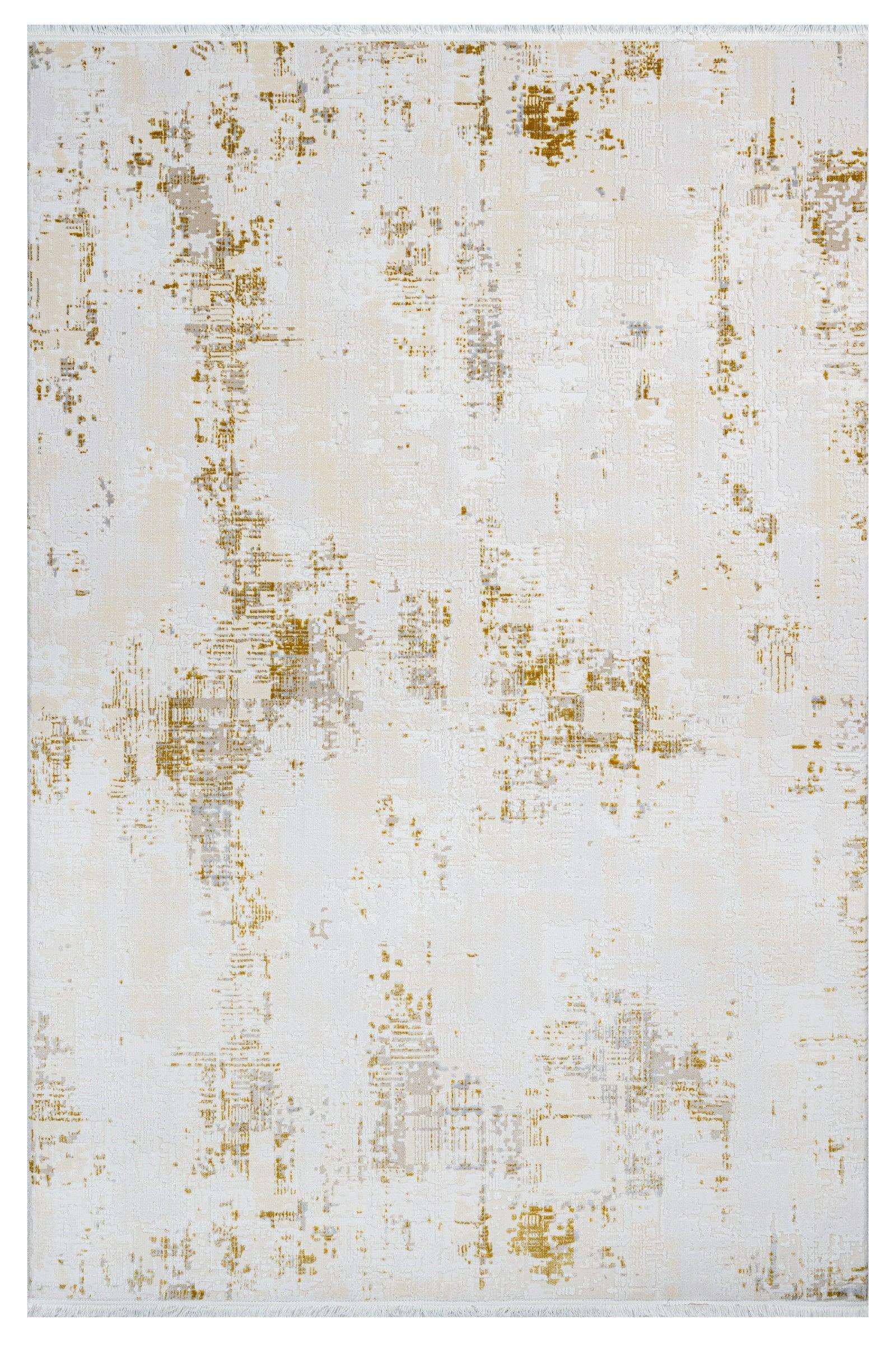 Gold Krem Mermer Desenli Modern Triko Halı - Pati Dostu - Toz Vermez
