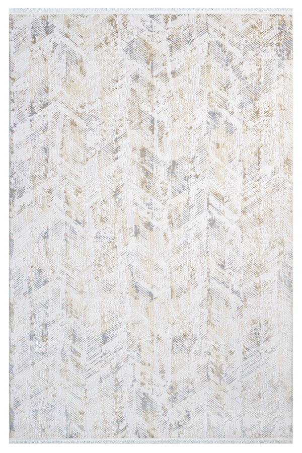 Bej Krem Baklava Desenli Dokulu Triko Halı - Pati Dostu - Toz Vermez