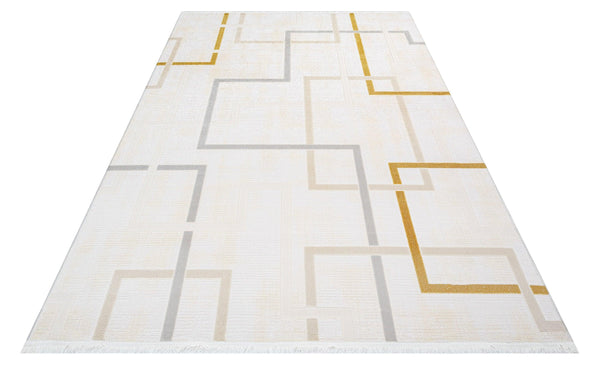 Krem Geometrik Minimalist Triko Halı - Pati Dostu - Toz Vermez