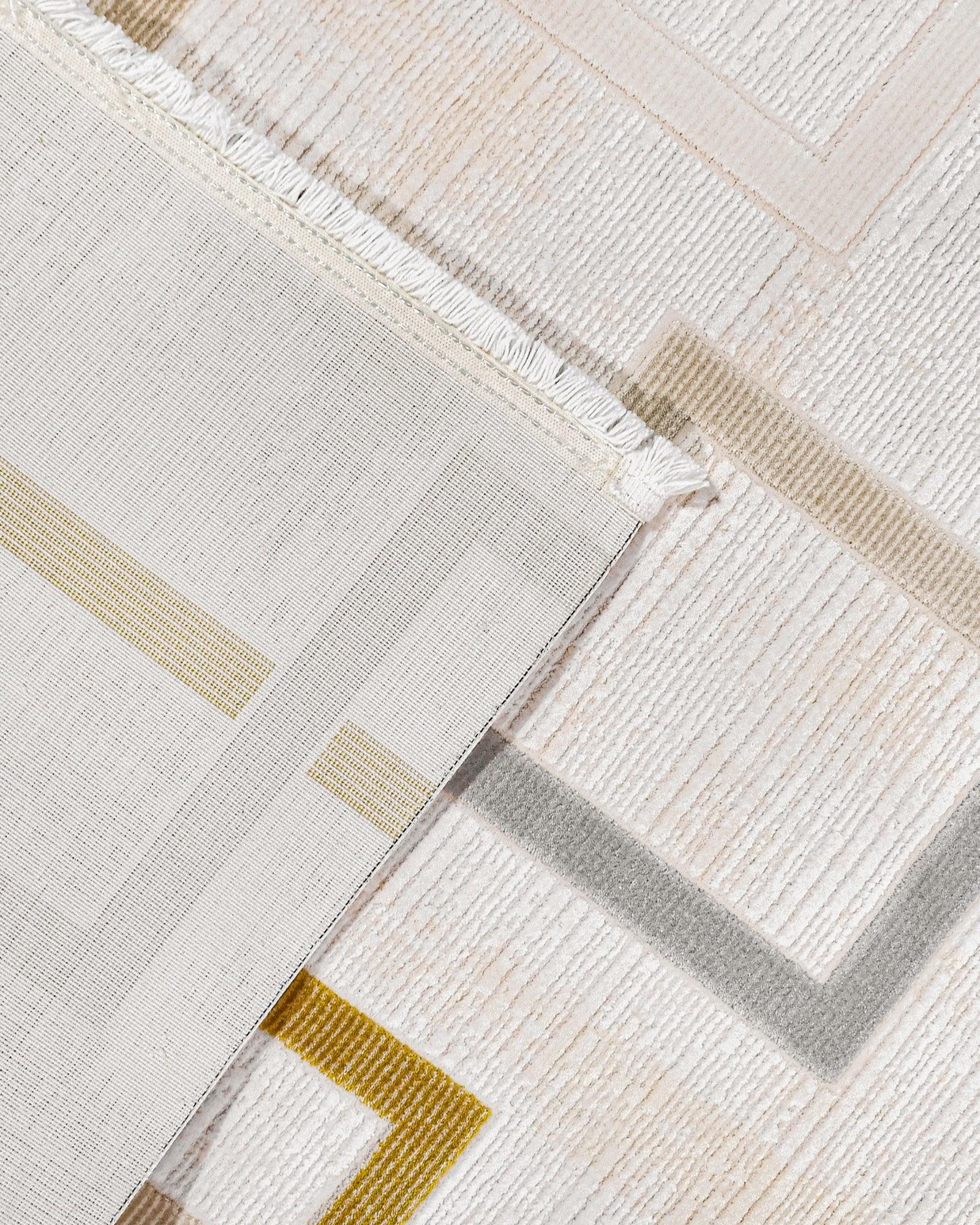 Krem Geometrik Minimalist Triko Halı - Pati Dostu - Toz Vermez