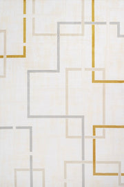 Beyaz Gold Geometrik Minimalist Halı - Yıkanabilir - Kaymaz Taban - Pati Dostu