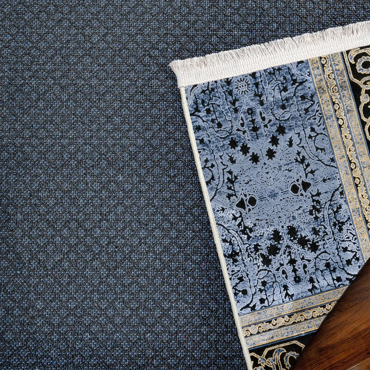 Antrasit Gri Bordürlü Klasik Halı - Yıkanabilir - Kaymaz Taban - Pati Dostu