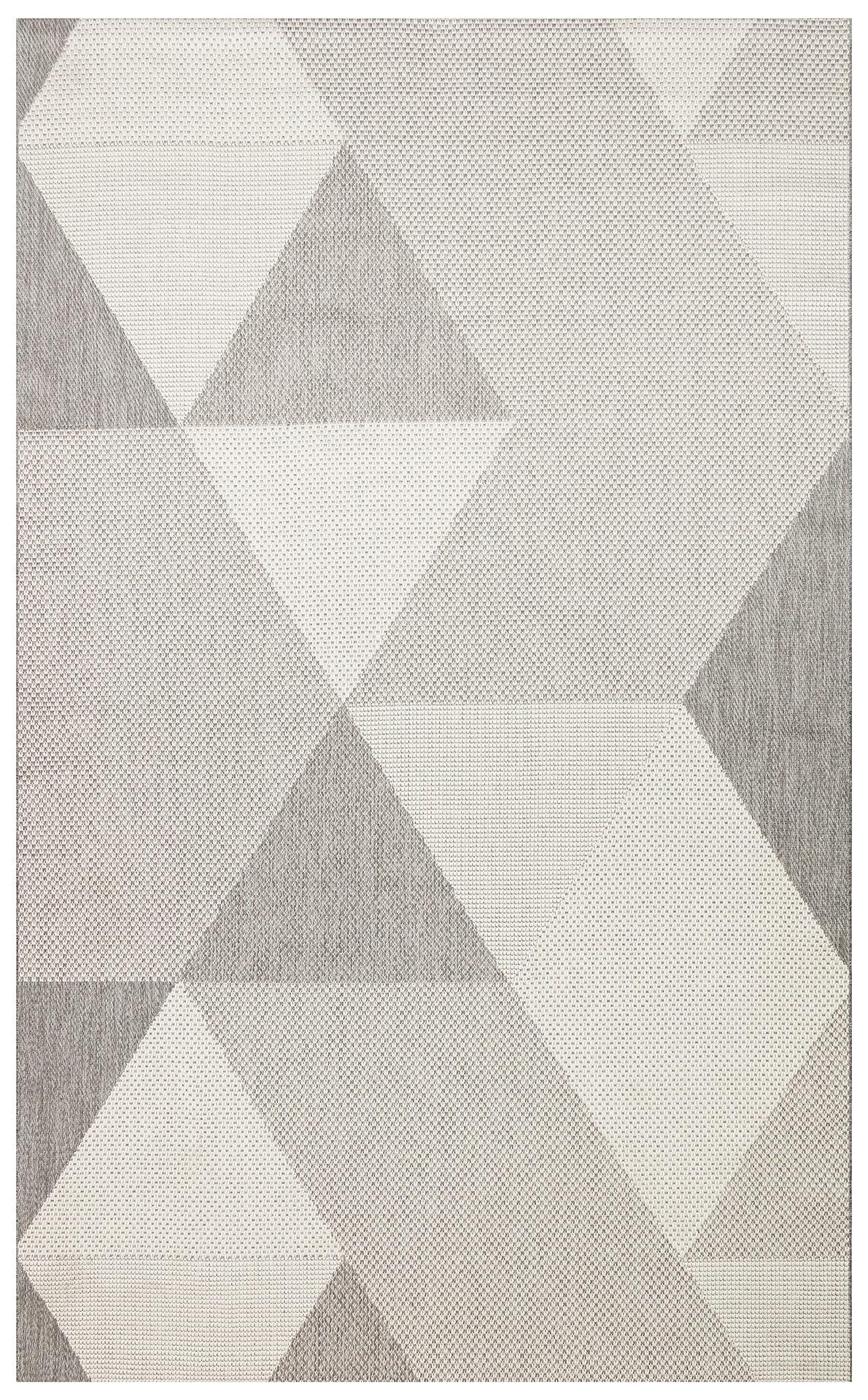 Beyaz Gri Geometrik Kilim Triko Halı - Pati Dostu - Toz Vermez