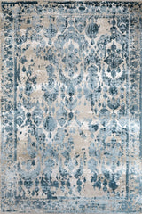 Beige Blue Distressed Living Room Rug - Cotton